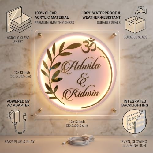Image of DON'T JUDGE ME Home Entrance Name Plate, Round Shape, Gold and White, Acrylic Material, Size-12 Inches, with Led Light