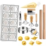 11 Pieces Ravioli Mold Set, Easy-to-Use Ravioli Maker Press with Ravioli Cutter Wheel, Pasta Cutter & Ravioli Making Kit, Wooden Pasta RollerPasta Making Tools for home，pasta lover