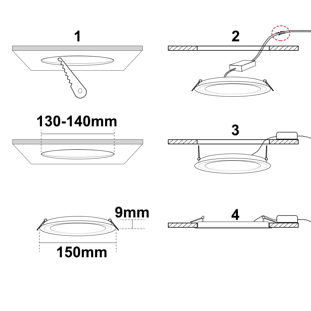 Spot Led Encastrable Extra Plat, 2 Pack 9W 810LM LED Downlight | Blanc Froid 6500K, AC 85-265V, Grand panel 145 x 145mm, Extra Plat 9mm, Rond Plafond Encastré Pour Cuisine,Salon,Couloir