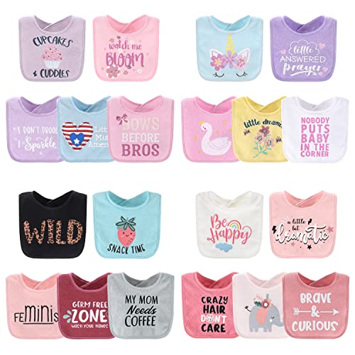 Image of The Peanutshell Baby Girl Terry Bibs - 20 Pack for Feeding, Teething, or Drooling - Pastel Girl & Wild Child