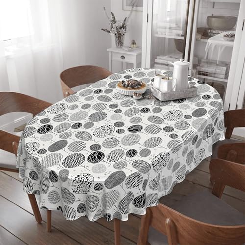 Virtumob Oval Tablecloth -54x72 Inch,Retro Mid-Century Modern Tablecloth Simple Geometric