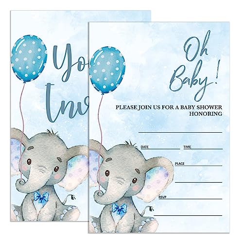 UDNADKEX Babyparty-Einladungen Elefant Blau 20 Stück