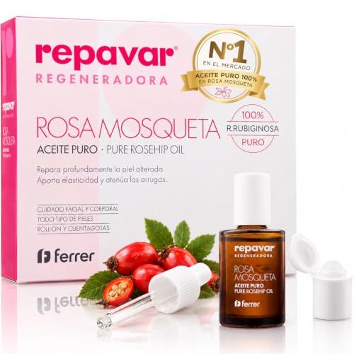 Repavar - Aceite Puro Rosa Mosqueta Primera Presión en Frío, 15 ml | Regenerador, Cicatrices, Estrías, Roll On y Cuentagotas, 100% Puro, Antimarcas, Piel Seca