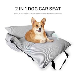 Dog-Car-Seat-for-LargeMedium-Dogs-Under-60-lbs-Cats-2-in-1-Booster-Seats-Dog-Bed-for-Car-and-Home-Safety-Travel-Carrier-with-Pockets-Navy-Blue-Stripes-30x-21x-16 - Cucciolini Doodles   Dog-Car-Seat-for-LargeMedium-Dogs-Under-60-lbs-Cats-2-in-1-Booster-Seats-Dog-Bed-for-Car-and-Home-Safety-Travel-Carrier-with-Pockets-Navy-Blue-Stripes-30x-21x-16