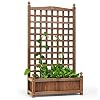HOMASIS Raised Bed with Wooden Trellis Planter with Drainage Holes Drain Holes Garden Beds for Climbing Plants Vegetables Herbs for Yard Patio Balcony Garden