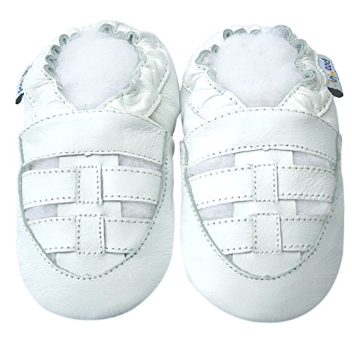 Leather Baby Soft Sole Shoes Boy Girl Infant Children Kid Toddler Crib First Walk Gift Sandal Strap White (12-18month, White)
