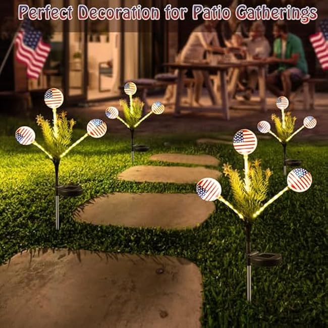 Solar Lights Outdoor Waterproof, 2 Pack American Flag Garden Lights for Yard,Garden,Patio,Pathway Decoration, Landscape Ambient Lighting for Festival,Holiday,Party,Christmas Gifts New Year Decorations
