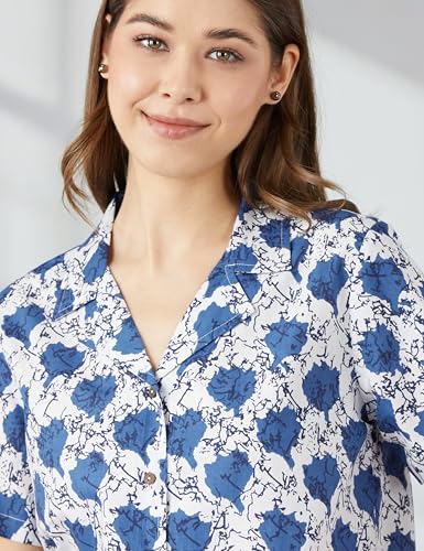 Image of Amazon Brand - Myx Women Cotton Shirt and Relaxed Pajama Set | Night Suit Set (Available in Plus Sizes)