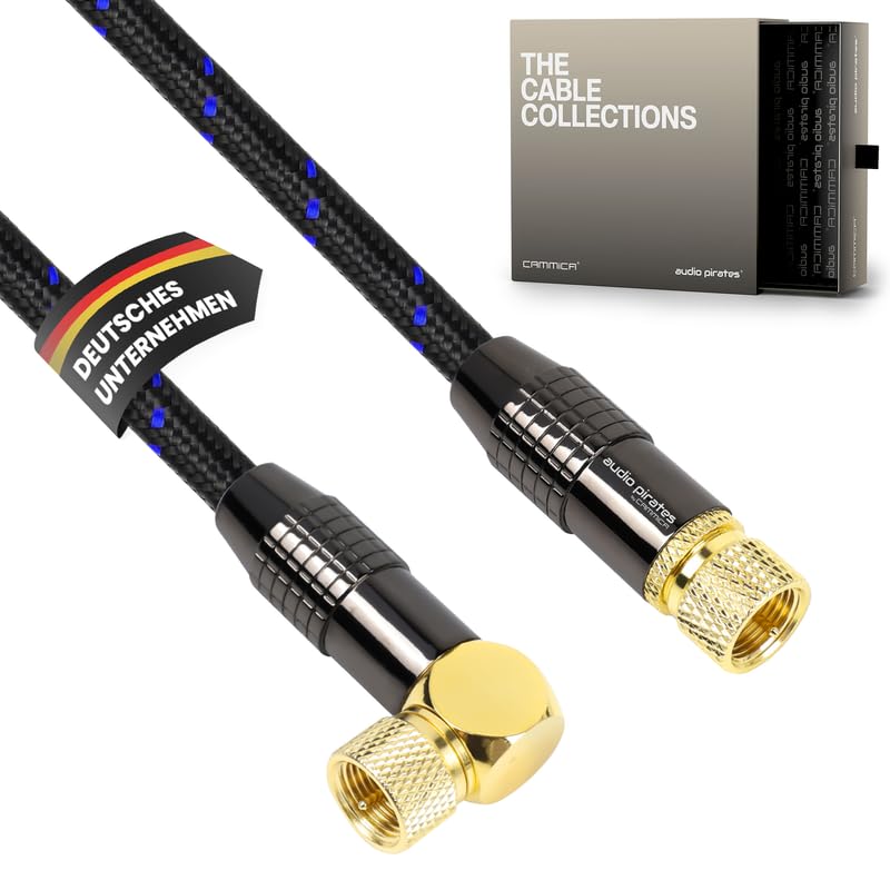 audio pirates Cavo coassiale RG6 – Cavo SAT con connettore F angolare a 90° – Cavo satellitare coassiale a doppia schermatura con diametro di 7 mm – Cavo antenna, cavo coassiale nero/blu (confezione
