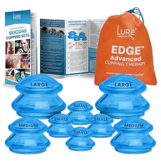 Lure Essentials Edge Silicone Cupping Set, Cupping Kit for Massage Therapy, Long Lasting Cups for Professional & Home Use, Body Sculpt Cup for Cellulite, Ultra Transparent Blue (8 Count)