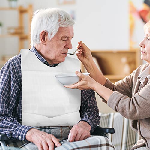 image for Hicarer 200 Pcs Disposable Adult Bibs with Crumb Catcher for Elderly E
