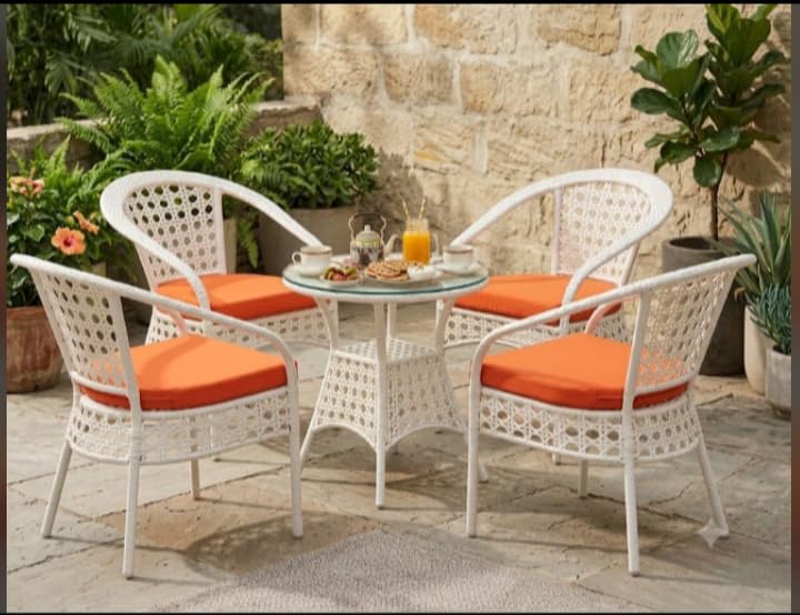 Image of India 4+1 Outdoor Indoor Patio Furniture Sets Rattan Chair Patio Set Conversation Set Bistro Set Chairs Balcony Rooftop Garden Furniture Chair with Cushion (White & Orange), 78 x 46 x 46 Cm