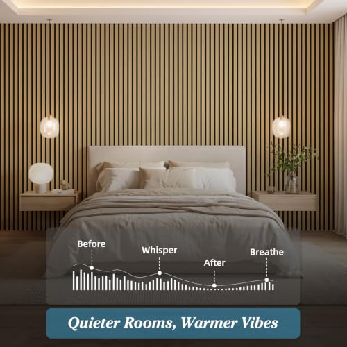 Image of Art3d 6-Piece Wood Acoustic Panels for Noise Reduction, 3D Textured Wall Paneling for Living Room Bedroom TV Background Interior Decor, Natural Oak