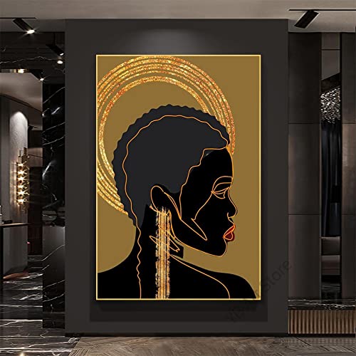 Peinture femme noire et or affiche sur toile haute qualite