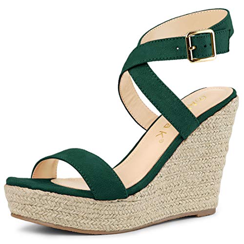 Allegra K Allegra K Women's Slingback Crisscross Espadrille Wedges Heel Green 07.5 M US