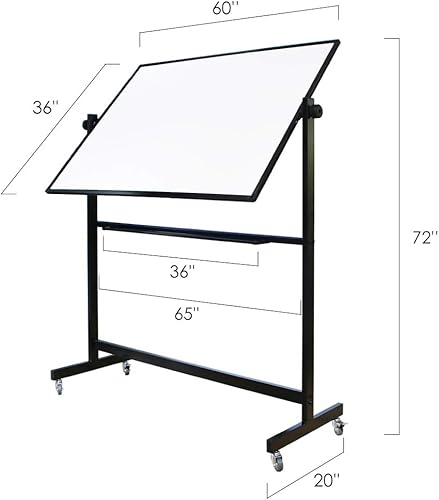 Miniatura 3 de XIWODE Pizarra magnética móvil de doble cara, pizarra de limpieza en seco con soporte, pizarra blanca portátil con ruedas, marco de aluminio negro,