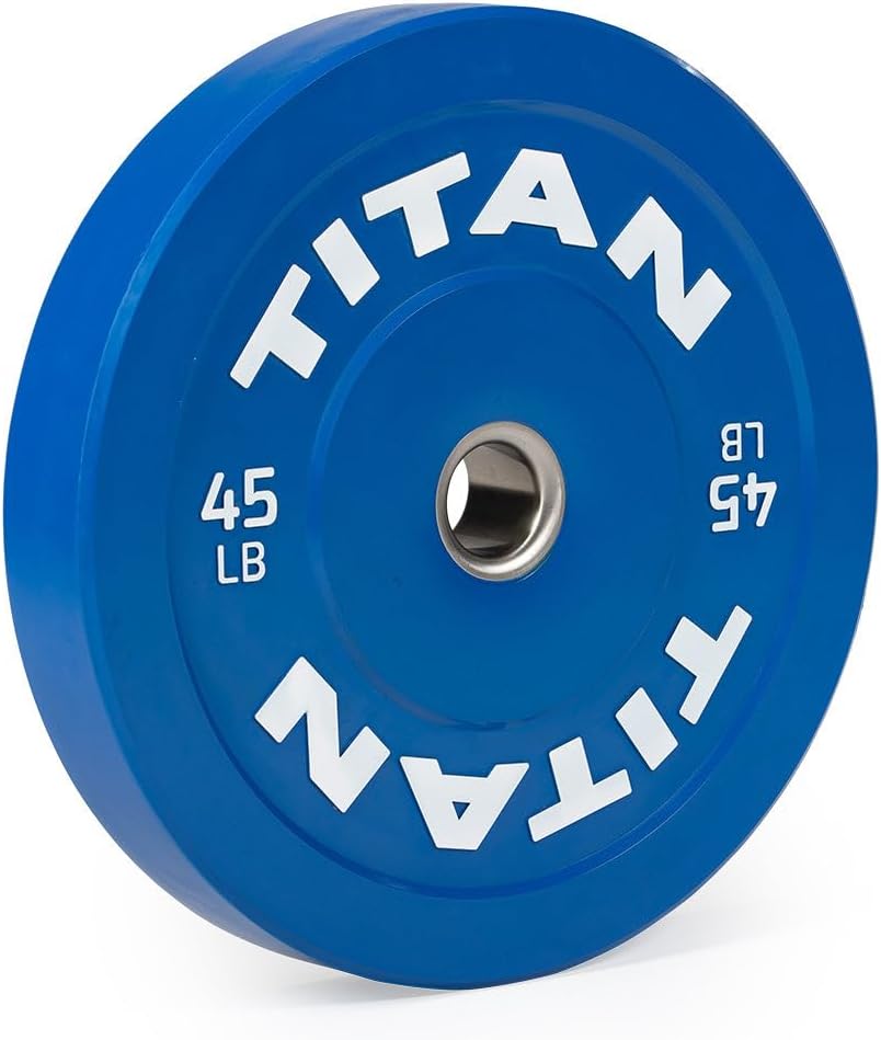 Titan Fitness Economy Olympic Bumper Plates, Color-Coded by IWF Standards, Low Bounce Rubber with Steel Insert, Weightlifting and Strength Training, Barbell Weight Set