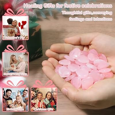 20 PCS Rose Quartz Heart Crystals Natural Crystal Polished Healing Cute Mini Pocket Stones Palm Thumb Love Gemstones Set Bulk Wholesale Reiki Energy Balancing Meditation Pink Heart Gifts for Mother Anniversary Gifts for Women