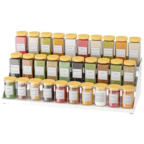 Spice Rack, 3-Tier Extendable Spice Holder, Spice Organization for Cabinet Expandable Width, Spice rack organiser Seasoning Organizer for Cabinet, Countertop, Pantry, White