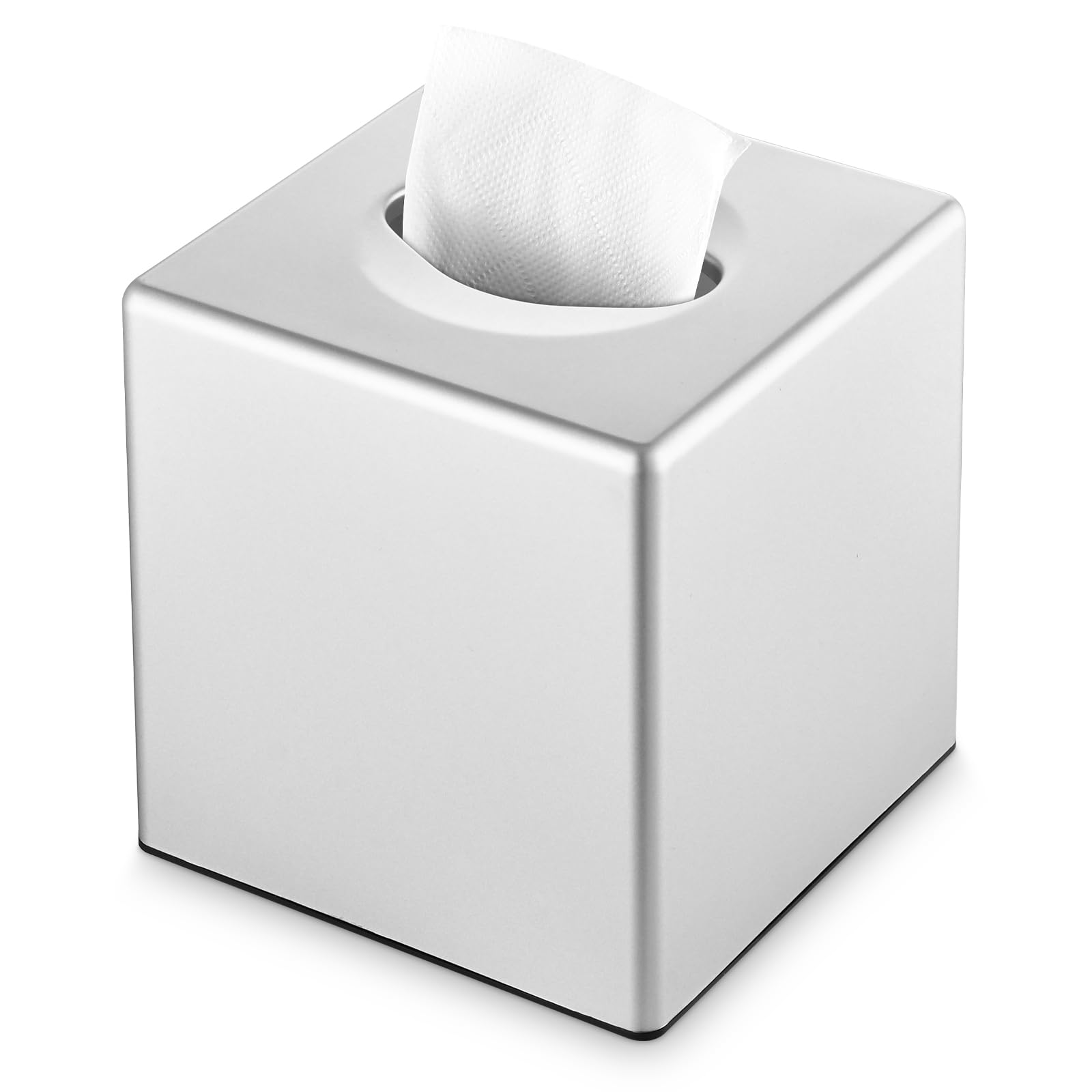 Y-in Hand Tissue Box Cover, Square Facial Tissue Holder Storage for Bathroom Vanity, Countertops, Dressers, Night Stand, Parlors and Offices - Silver