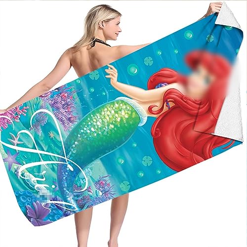 Asciugamano Da Spiaggia A Sirena 80x130 Cm – Microfibra, Morbido E Assorbente, Per Bambini E Ragazze, Con Stampa Ariel - 3