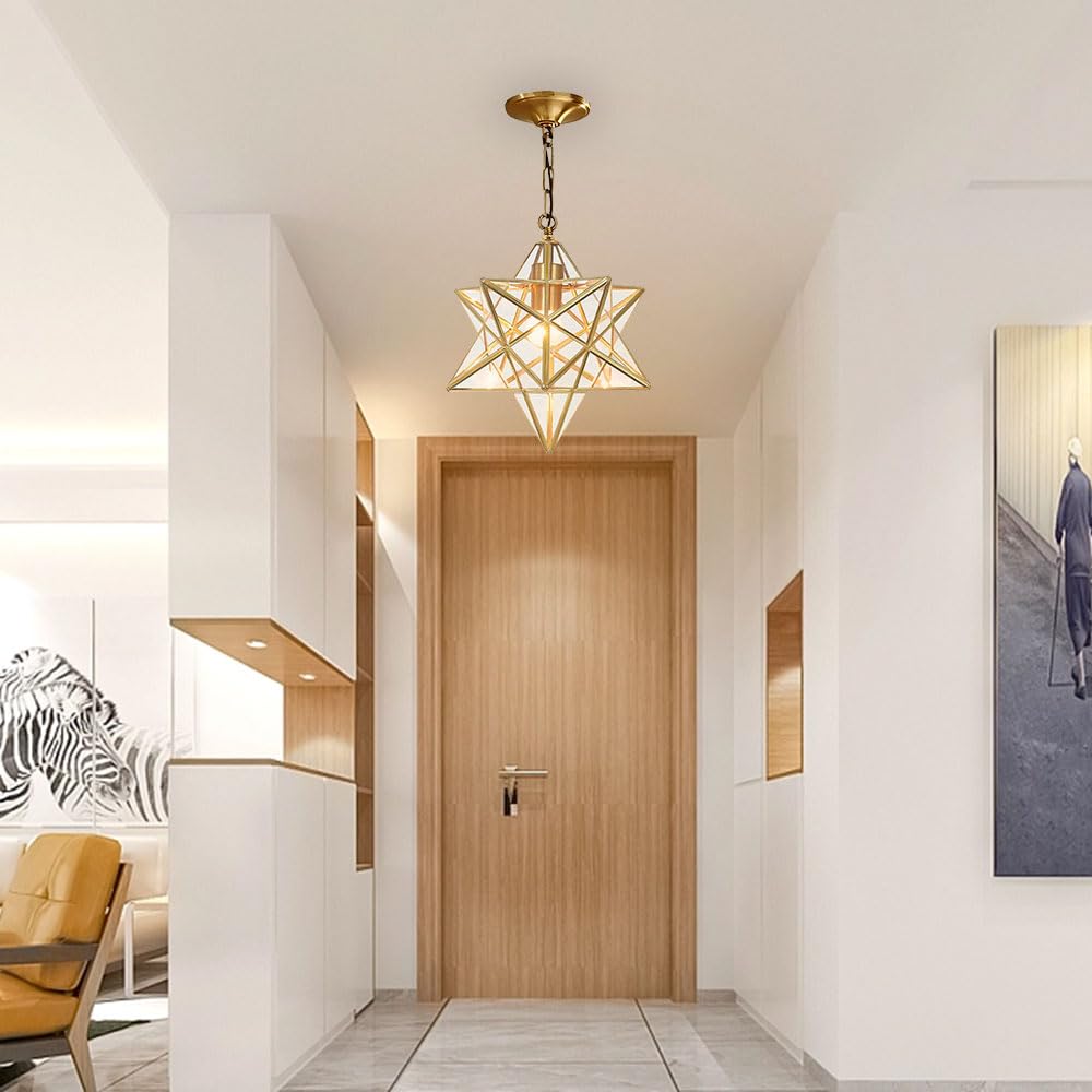 Gold Star Pendant Light Glass Shade Hanging lamp Polished Brass Chandelier Creative Decorative Suspension Lighting Luxury Indoor Lighting for Kitchen Island Living Room Bedroom โ image 1