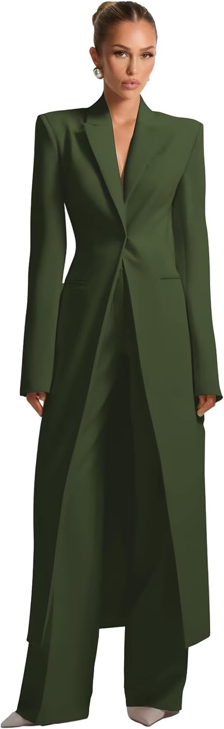 Womens Suit 2 Piece Business Casual Suits for Women Formal Long Blazer Pants Work Womens Suits