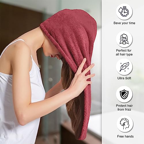 Image of Sassoon Venir Microfiber Hair Wrap Towel for Women (Crimson Color, Free Size) with Smooth Texture Super Absorbent Quick Dry Hair Turban for Drying Hair