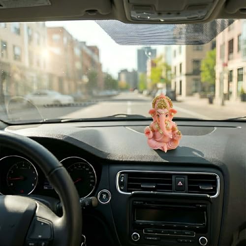 Image of 3.5 Inch Ganesha Idol Car Dashboard Idol Ganesha Murti Ganpati Idol for Home Decor Lord Ganesh Statue Gift for Office Desk Puja Room Figurine Decoration (Pink)