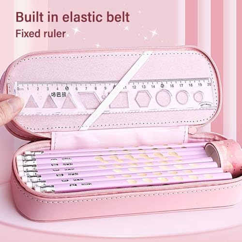 Image of DEOXY Pencil Case Double Layer 3D Happy time Cute Girl Pencil Case for Kids Large Capacity Pen Pencil Pouch Multifunctional Stationery Organizer for School
