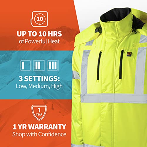 Flash Men's Heated Hi-Vis Jacket Redesigned - 10 Hours of Heat | ANSI Class III | with Battery & Charging Cable3