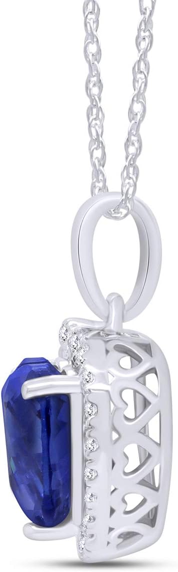 Heart Simulated Blue Sapphire & White Topaz CZ Pendant Necklace 14K Gold Over Sterling Silver