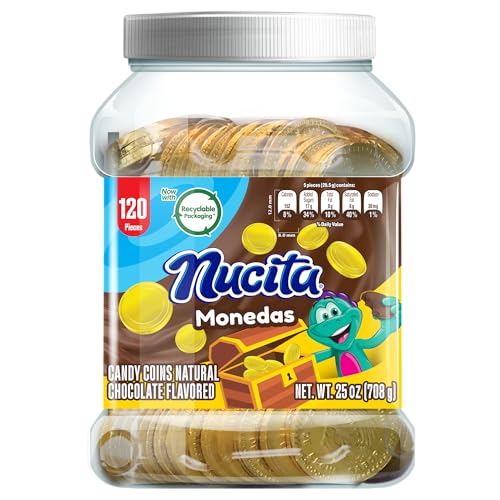 Nucita Monedas Gold Jar, Chocolate Flavored Candy Coins, 120 Coins, 25 oz (Pack of 1)