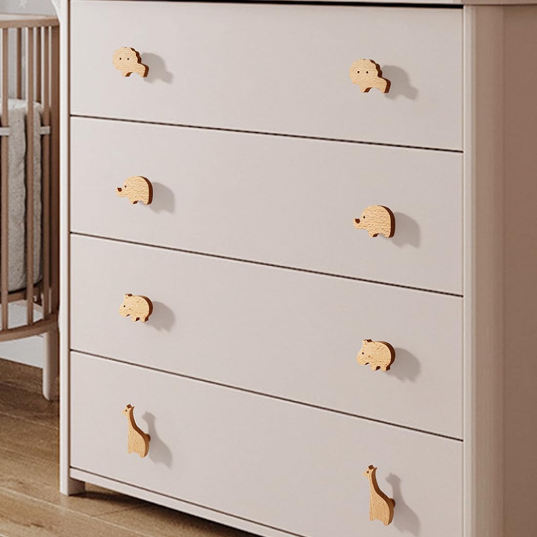Lot de 4 boutons d'armoire en bois d'animaux - Pour enfants - Décoration naturelle - Boutons de meubles et de porte d'armoire