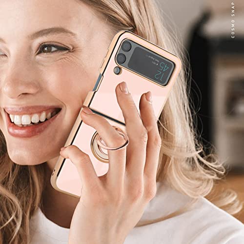 Ook Compatible With Samsung Galaxy Z Flip 4 Case With Ring Holder Luxury Gold Plating Edge 360°Magnetic Kickstand Slim Soft Flexible Tpu Protective Phone Case Cover For Z Flip 4 2022 - Pink #TOP5