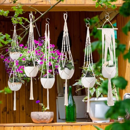 Suspension plante macramé faite main, lot de 6 suspensions en coton de qualité - 3
