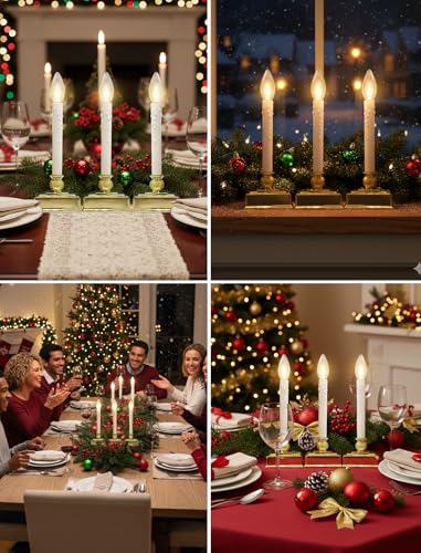 Image of 4 Pack Christmas Battery Operated LED Window Candles with Timer 6-18 Hour, 12 inch Flameless Candle Lamp, Candle Lights for Indoor Party Mantels Table Birthday Home Decor, Gold