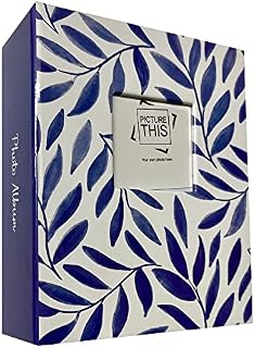 NAKSHATRA Slip in Photo Album 6x4 - Designer 100 Pocket Photo Album Book, Small Photo Albums with Keychain, Gift for Family Valentine Birthday Wedding Anniversary Christmas Vacation (Blue Leaves)
