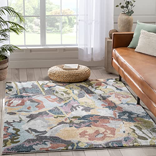 Well Woven Posy Blue & Blush Floral Painterly Style Area Rug 8×10 (7’10” x 9’10”)