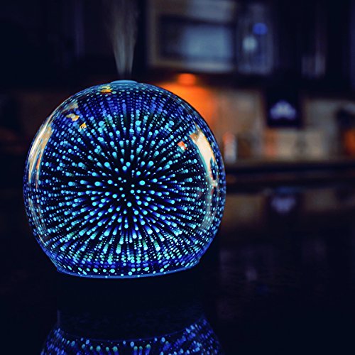 Essential Oil Diffuser - 3D Glass 200ml Galaxy Premium Ultrasonic Aromatherapy Oils Humidifier with Amazing LED Lights, Handy Auto Shut-Off Function & Large Water Tank