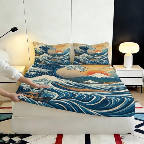Drap-housse matelas vagues 140x200 microfibre couvre-matelas lavable