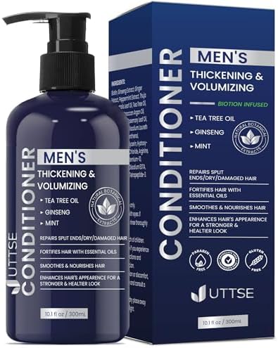 Biotin Hair Growth Conditioner for Men: Natural Thickening and Volumizing Conditioner with Tea Tree Oil Ginseng Mint for Hair Loss and Thinning Hair - 10.1 fl.oz, Dark Blue