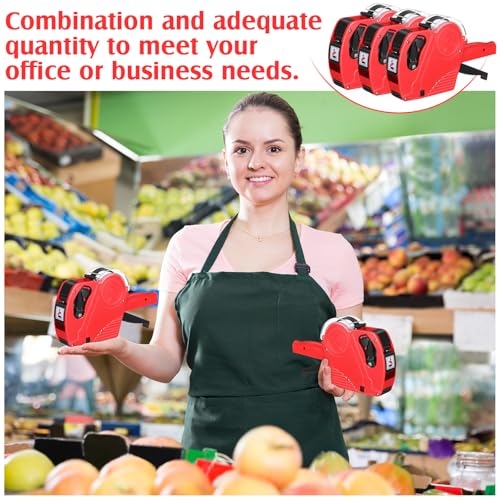 Dunzoom 3 Pack 8 Digits Price Tag Gun Label Pricing Gun Kit with 12000 Labels & 9 Ink Rollers for Retailer Supermarket Grocery Store Food(Red) - Thumbnail 5