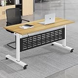 JSLJDM Conference Room Table,Folding Meeting Tables Mobile Training Table with Wheels,Flip Top Rolling Seminar Meeting Table Wood Training Table for Office,Meeting Room,class,training room