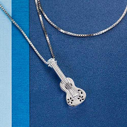 925 Sterling Silver Hawaiian Guitar Ukulele Necklace Pendant with 18" Box Chain, Nickle Free Hypoallergenic for Sensitive Skin, Musical Instrument Jewelry with Gift Box2