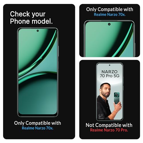 Image of ArmourPro Military Grade Gorilla Tempered Glass Compatible For Realme Narzo 70X (6.72 Inch) With Easy Installation Kit for Smartphone| Edge To Edge Coverage | Black, Pack of 2