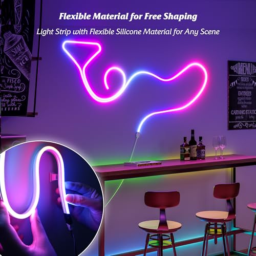 Image of Smart LED Neon Rope Lights, WiFi Gradient RGB+IC Rope Lights Indoor with Remote, Waterproof Flexible DIY LED Strip Lights for Bedroom, Cuttable, Music Sync, Compatible with Alexa, 16.4ft