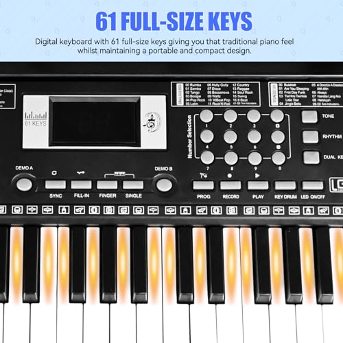 image for 24HOCL Keyboard Piano 61 Lighted Keys, Electric Keyboard Kit with 100 