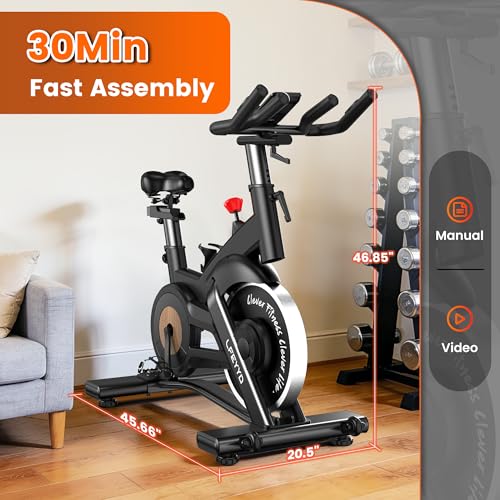 LFEYYD Exercise Bike for Home, Quiet Adjustable Magnetic Stationary Bike for Home Cardio with App Compatible, Spin Bike with 400 lbs Capacity, Spinning Bike with Heart Rate Monitor,Comfort Seat/Alloy Pedals/LCD Monitor