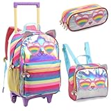 Kit Mochila Escolar Com Rodinhas Gatinho Menina Feminina Brilhante